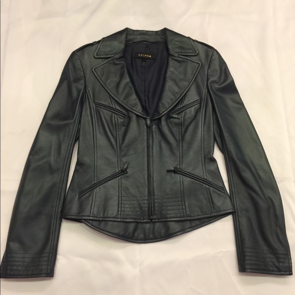 Escada blue leather jacket